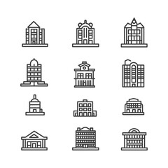 Fototapeta premium Line Icons Representing Different Types of Buildings