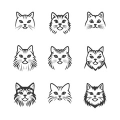 Fototapeta premium Nine Black and White Cat Heads with Different Expressions