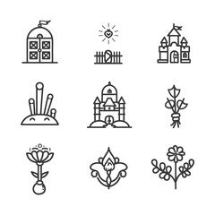 Obraz premium Nine Black and White Line Drawings of Fantasy Objects