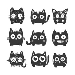 Fototapeta premium Nine Cute Black Cats with Different Expressions