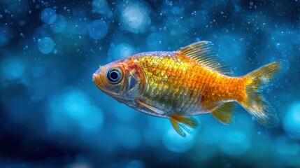Fototapeta premium Golden Fish Swimming in Tranquil Blue Water Background