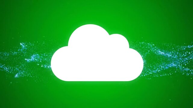 Generic cloud icon with flowing digital data particles entering and exiting on green screen
