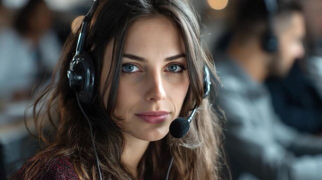Customer support operator assisting clients in a busy office environment during work hours