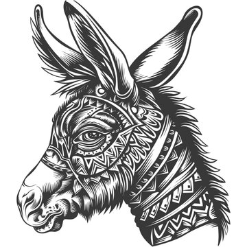 Ornamental Black and White Donkey Head Illustration