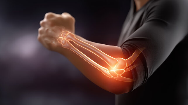 Forearm pain anatomy glowing elbow joint medical concept