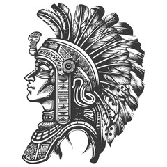 Naklejka premium Profile of an Aztec Warrior with Elaborate Headdress