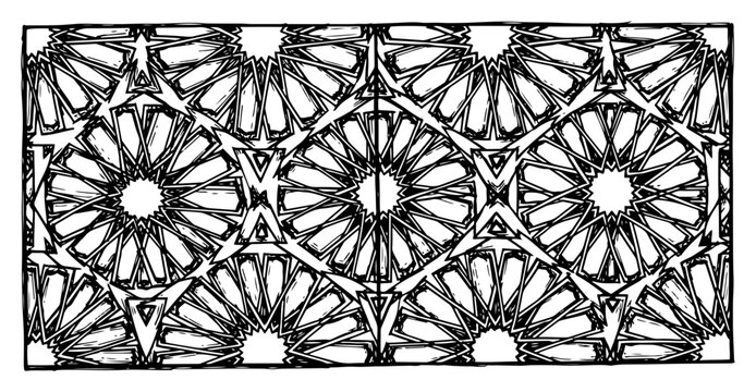 Intricate hand drawn geometric star pattern in vintage engraving style
