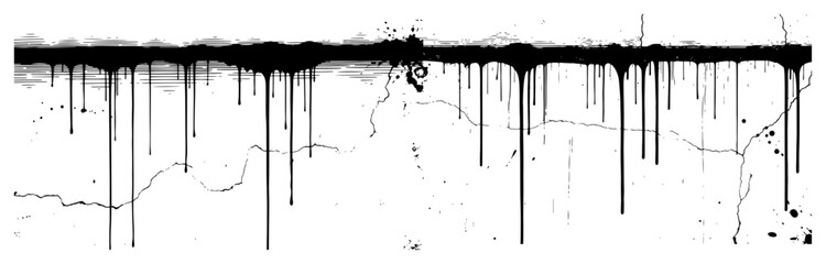 Vintage hand drawn engraving of black paint or ink dripping down from a cracked horizontal edge © AnjaliDesai