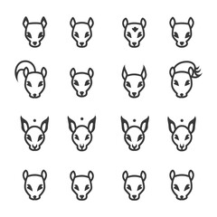 Fototapeta premium Set of 16 Line Art Squirrel Head Illustrations