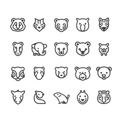 Fototapeta premium Set of 20 Animal Head Icons in Black and White Line Style