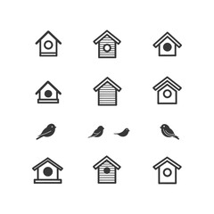 Fototapeta premium Set of Birdhouse and Bird Icons in Black and White
