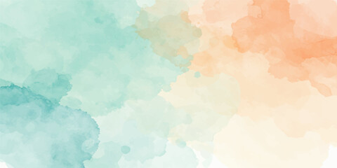 Fototapeta premium Abstract watercolor background featuring hand painted blue clouds and a vintage paper texture that captures a light summer sky with a fluffy nature atmosphere