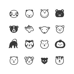 Fototapeta premium Set of Cute Animal Faces in Various Styles