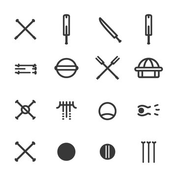 Set of Cricket Equipment Icons