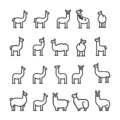 Fototapeta premium Set of Line Art Llama Icons in Various Poses