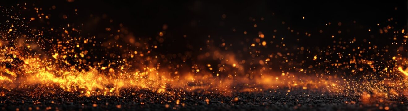 Abstract background of fire sparks and flames on a dark backdrop, creating a dynamic and energetic visual effect.