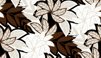 Seamless tropical leaves pattern design in vector. Hand draw exotic leaves pattern. Abstract background © akın demirci