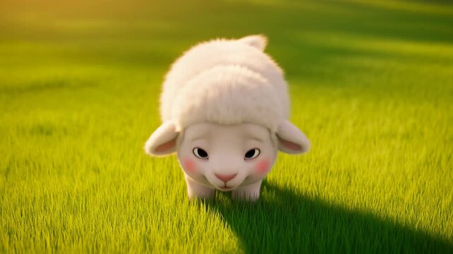 Animated cute lamb on green grass background perfect for childrens content or easter promotions