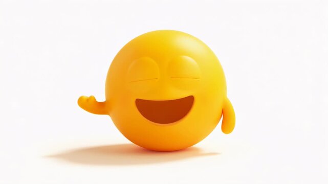 Cheerful animated yellow emoji waving hello on white background animation ready for integration in social media and digital communication platforms