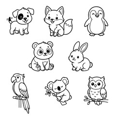 Obraz premium Cute Baby Animals Coloring Page and Vector Sticker Icon Set