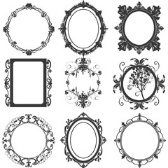 Obraz premium Set of nine ornate black and white frames with decorative elements