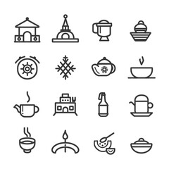 Set of Tea and Food Related Line Icons