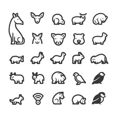 Fototapeta premium Set of Various Animal Icons in Outline Style