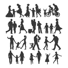 Fototapeta premium Silhouette Collection of Families and Children in Various Activities