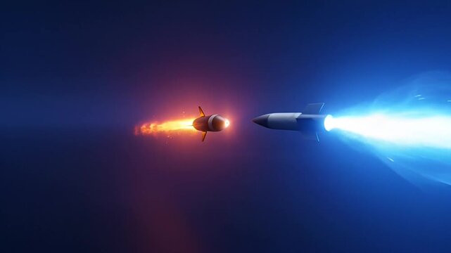 Missile Interception Simulation: Advanced Defense System Technology, High-Speed Projectile Collision, Hypersonic Weaponry Research