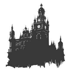 Fototapeta premium Silhouette of a Large Building with Clock Towers