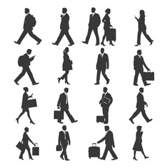 Fototapeta premium Silhouettes of Business People Walking with Bags and Luggage