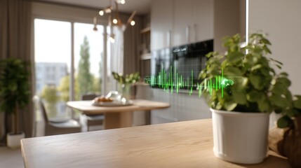 Fototapeta premium Modern Kitchen with Electric Graph Indicator Overlay in Bright Space