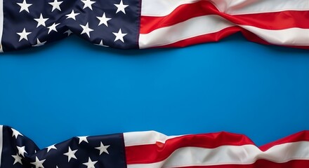 Fototapeta premium Memorial day tribute with american flag on blue background