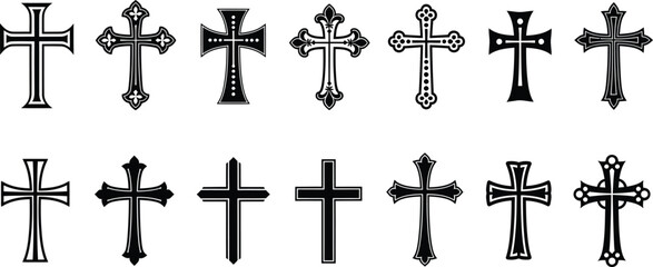 Vector crosses icons set various cross symbols isolated on transparent background