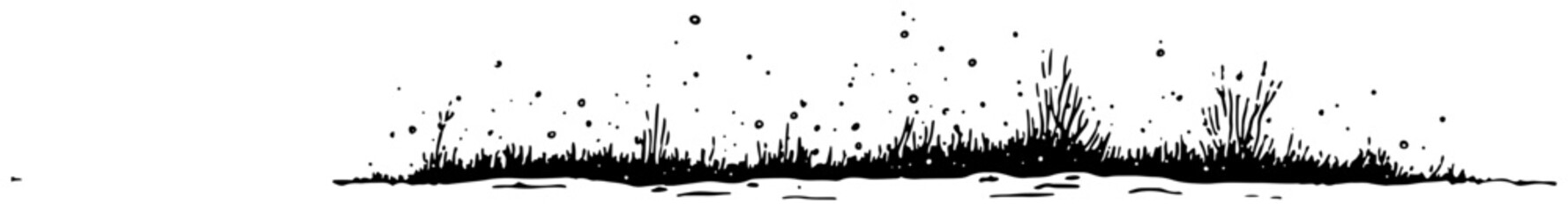 Stylized horizontal ink sketch of wild grass and field vegetation © AdrianGebert