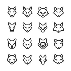 Fototapeta premium Sixteen Line Art Fox Head Icons with Various Facial Expressions