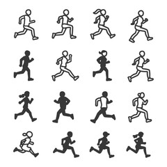 Sixteen Running Figures in Various Poses and Styles