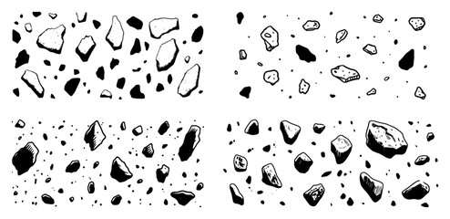 Set of hand drawn ink sketches showing various scattered stones and rock fragments © AdrianGebert
