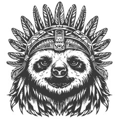 Fototapeta premium Sloth Wearing a Native American Headdress