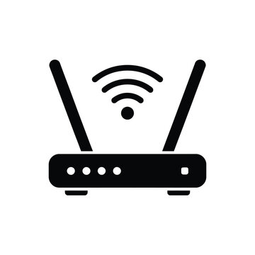 Wireless router with antenna silhouette icon. Wireless internet connection vector illustration.
