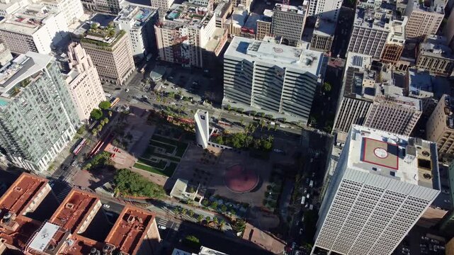 Aerial footage of Pershing Square Los Angeles
