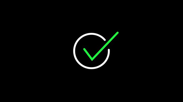 Chick list icon on circle. Green Tick mark animation on black background. tick mark or confirm icon animation, check mark sign, Phone interface sign, approved, select tick, success.