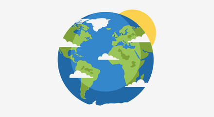 Fototapeta premium Stylized Earth Globe with Sun and Clouds, Global Concept