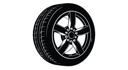 Obraz premium Black car tire with silver rim