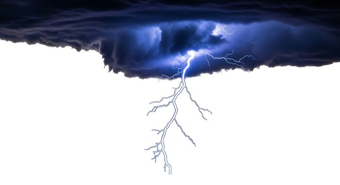 Lightning Bolt Striking from Dark Cloudy Sky.