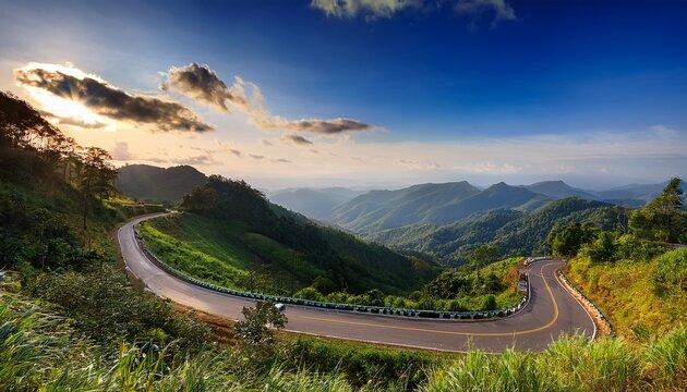 mountain range scenery at road to doi sakat pua district nan province thailand