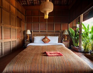 thai interior bedroom in a traditional thai house