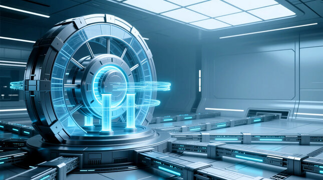 Scalable core of centralized hub with structural reinforcement for long-term planning on enterprise infrastructure strategy within innovation pipeline in futuristic room with technology elements