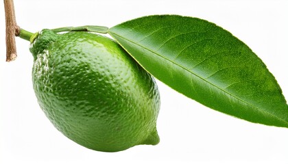lime with leaf on tree branch isolated