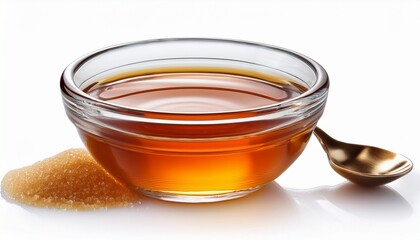 sugar syrup in glass bowl and spoon isolated on white background